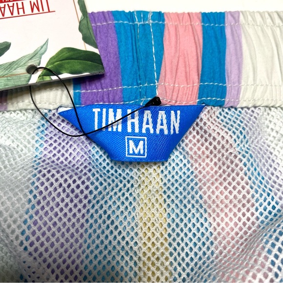 Tim Haan NWT Men’s Pastel Striped Boardies Board Shorts Swim Trunks Blue Medium - Picture 3 of 11